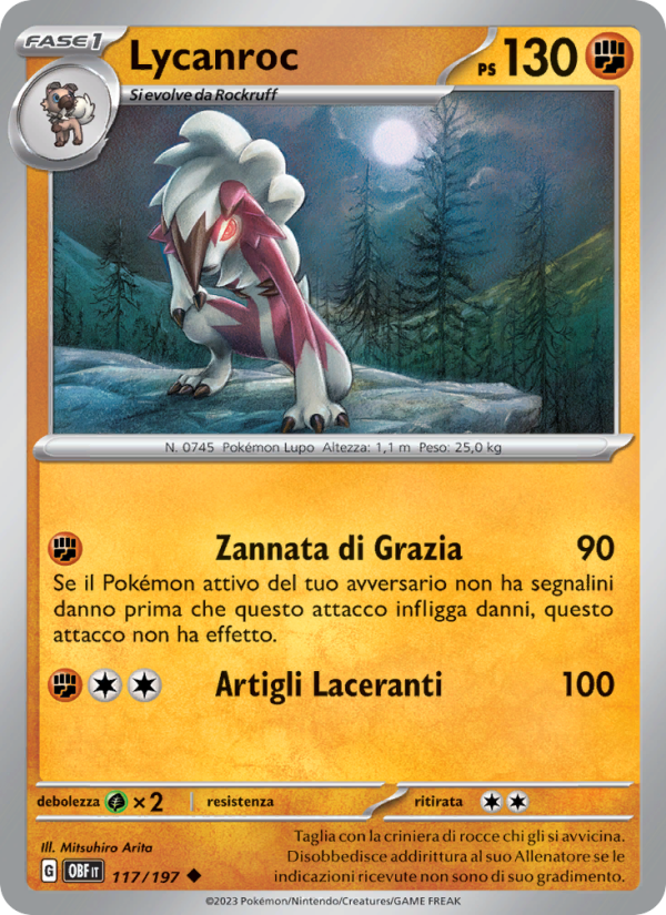 Lycanroc 117/230 — Ossidiana Infuocata (Italian Pokémon TCG card)
