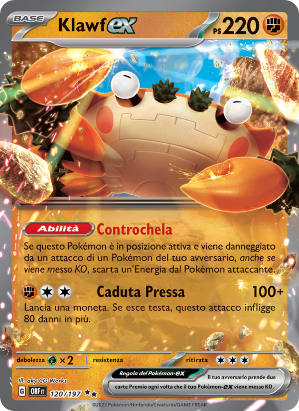 Klawf-ex 120/230 — Ossidiana Infuocata (Italian Pokémon TCG card)