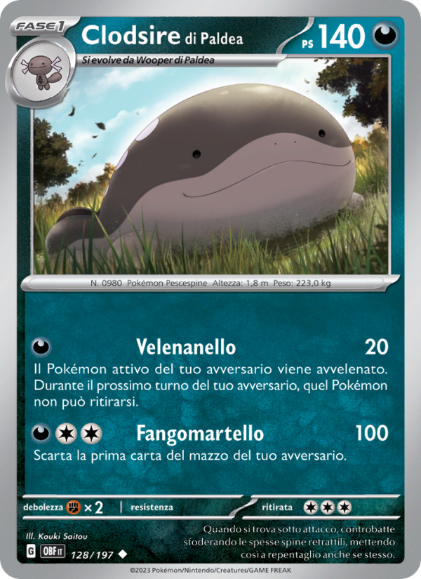 Clodsire di Paldea 128/230 — Ossidiana Infuocata (Italian Pokémon TCG card)