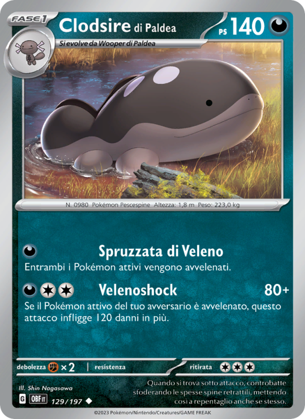 Clodsire di Paldea 129/230 — Ossidiana Infuocata (Italian Pokémon TCG card)