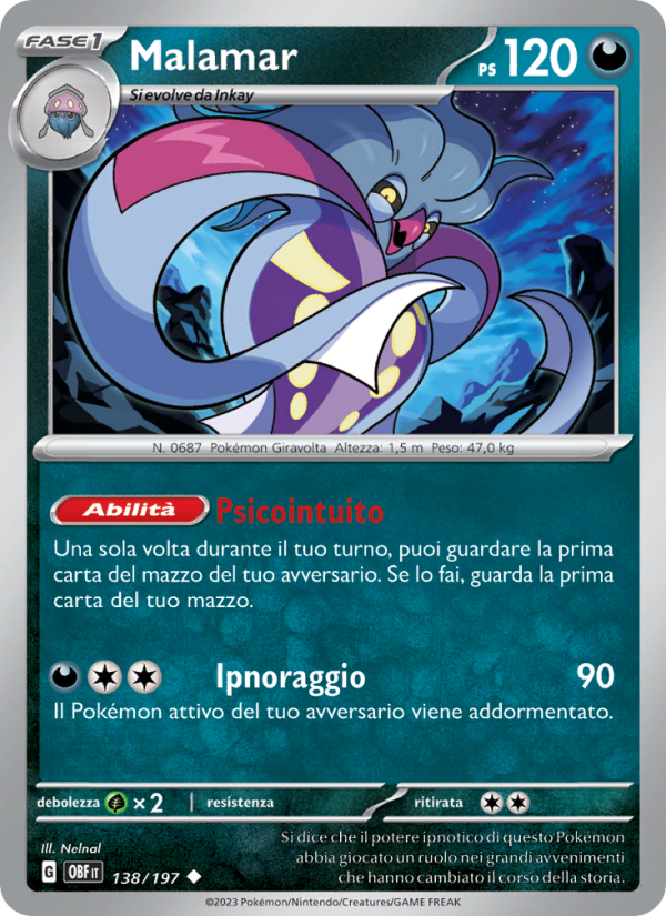 Malamar 138/230 — Ossidiana Infuocata (Italian Pokémon TCG card)