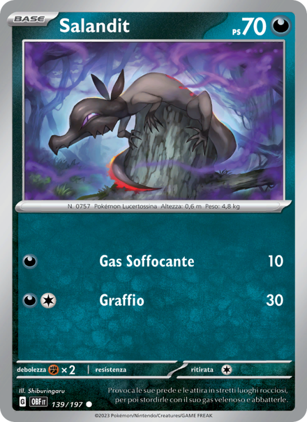 Salandit 139/230 — Ossidiana Infuocata (Italian Pokémon TCG card)