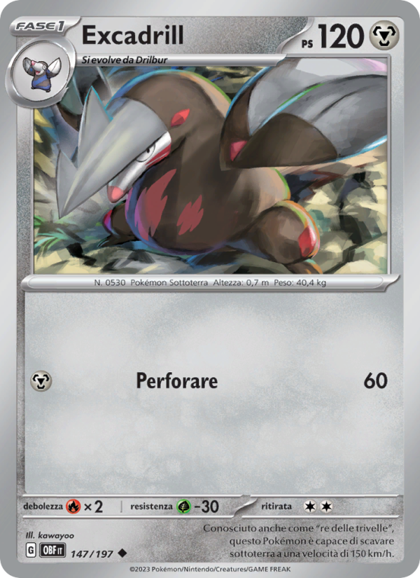 Excadrill 147/230 — Ossidiana Infuocata (Italian Pokémon TCG card)