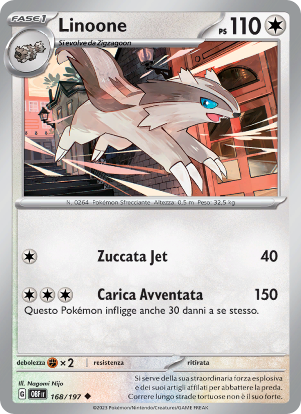 Linoone 168/230 — Ossidiana Infuocata (Italian Pokémon TCG card)