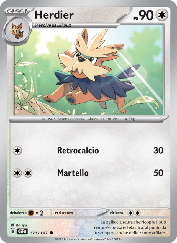 Herdier 171/230 — Ossidiana Infuocata (Italian Pokémon TCG card)