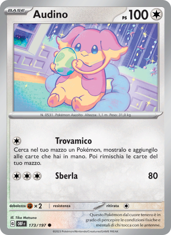 Audino 173/230 — Ossidiana Infuocata (Italian Pokémon TCG card)
