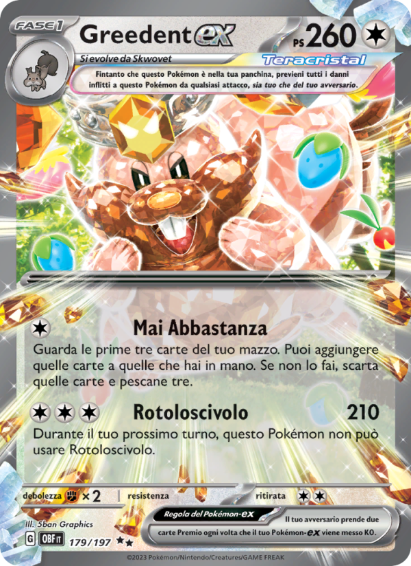 Greedent-ex 179/230 — Ossidiana Infuocata (Italian Pokémon TCG card)