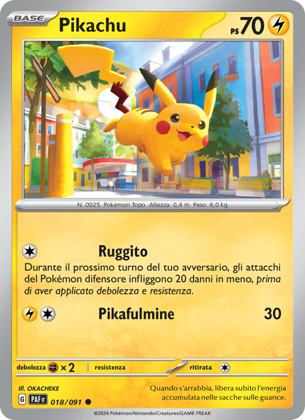 Pikachu 018/245 — Destino di Paldea (Italian Pokémon TCG card)