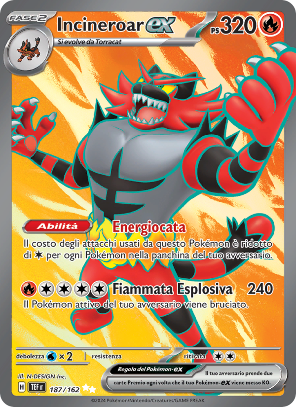 Incineroar-ex 187/218 — Cronoforze (Italian Pokémon TCG card)