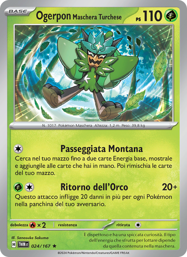 Ogerpon Maschera Turchese 024/226 — Crepuscolo Mascherato (Italian Pokémon TCG card)