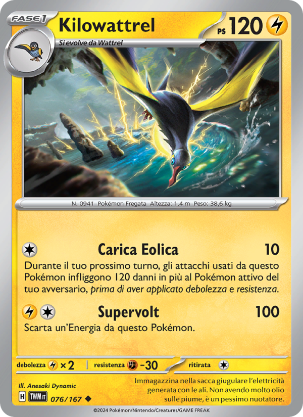 Kilowattrel 076/226 — Crepuscolo Mascherato (Italian Pokémon TCG card)