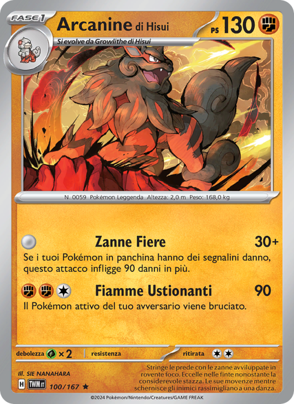Arcanine di Hisui 100/226 — Crepuscolo Mascherato (Italian Pokémon TCG card)