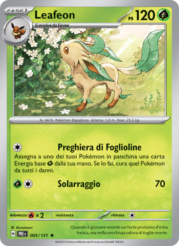 Leafeon 005/180 — Evoluzioni Prismatiche (Italian Pokémon TCG card)