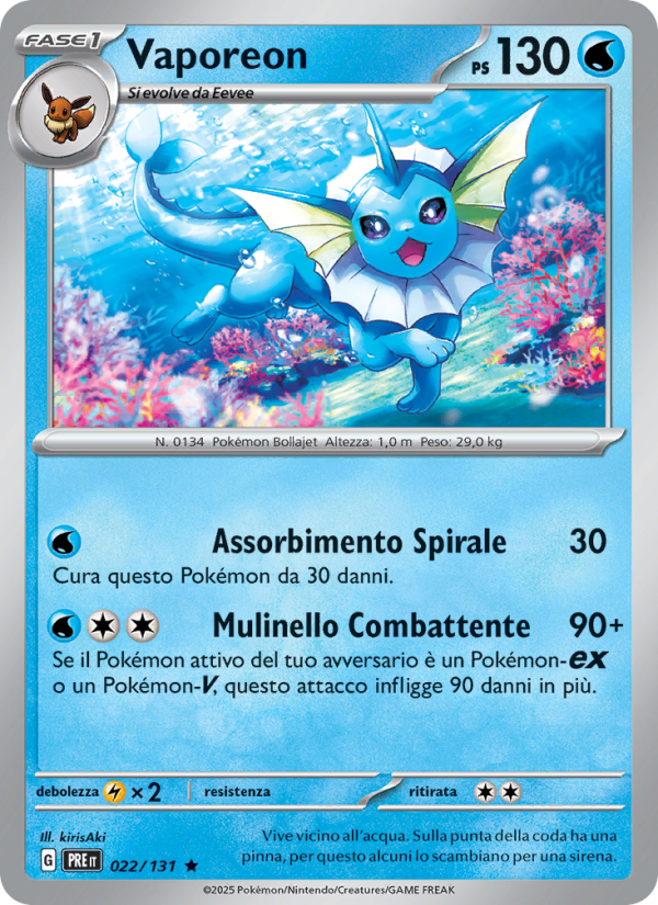 Vaporeon 022/180 — Evoluzioni Prismatiche (Italian Pokémon TCG card)