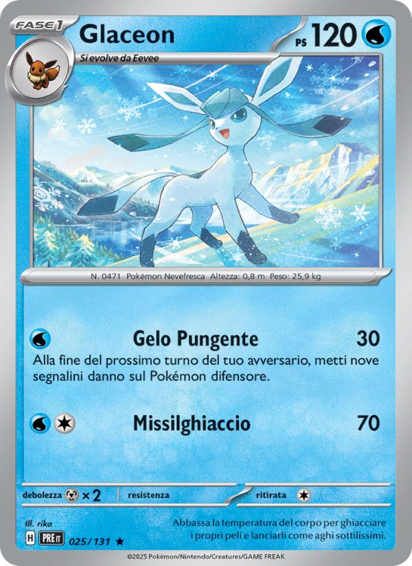 Glaceon 025/180 — Evoluzioni Prismatiche (Italian Pokémon TCG card)