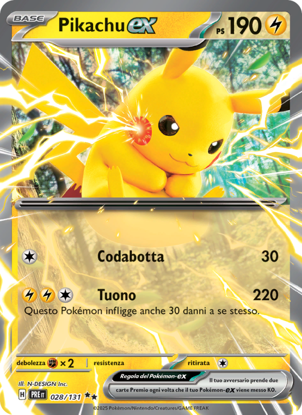 Pikachu-ex 028/180 — Evoluzioni Prismatiche (Italian Pokémon TCG card)