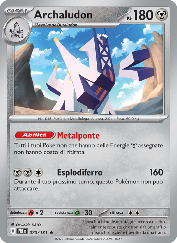 Archaludon 070/180 — Evoluzioni Prismatiche (Italian Pokémon TCG card)
