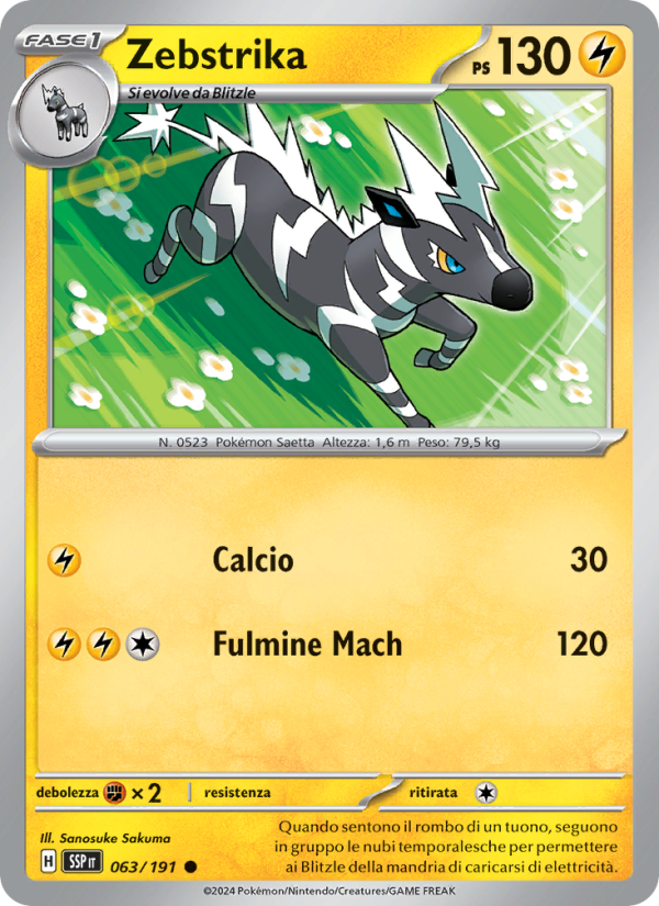 Zebstrika 063/252 — Scintille Folgoranti (Italian Pokémon TCG card)