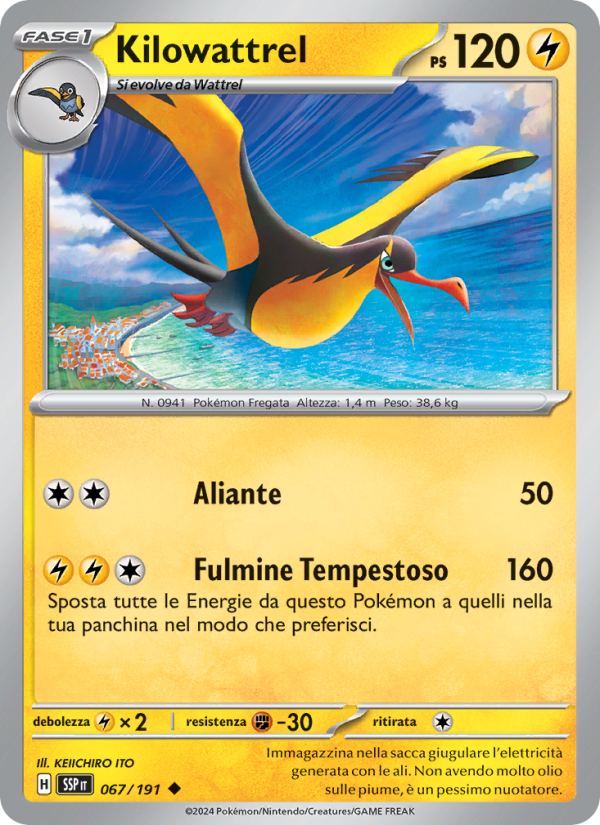 Kilowattrel 067/252 — Scintille Folgoranti (Italian Pokémon TCG card)