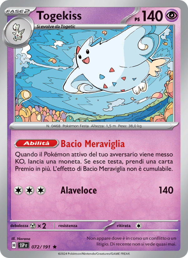 Togekiss 072/252 — Scintille Folgoranti (Italian Pokémon TCG card)