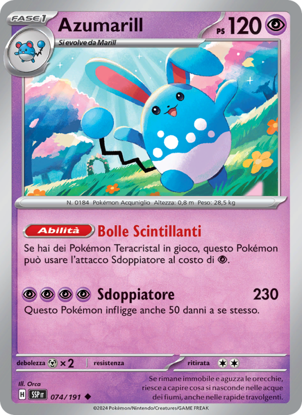 Azumarill 074/252 — Scintille Folgoranti (Italian Pokémon TCG card)