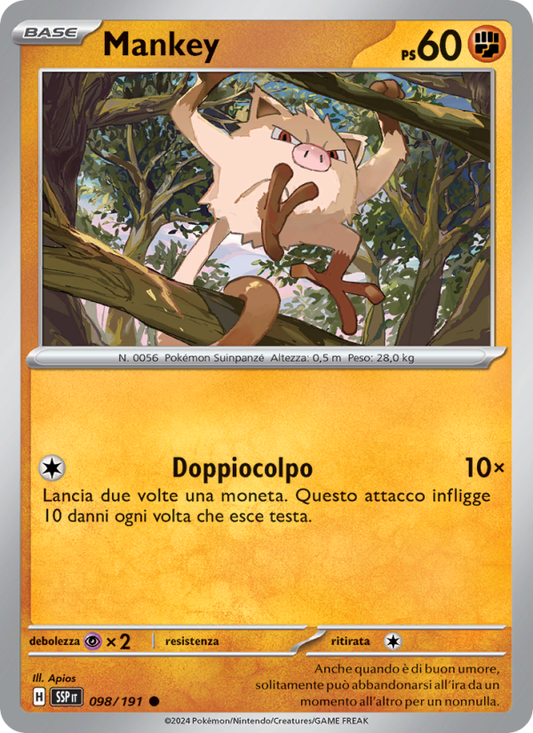 Mankey 098/252 — Scintille Folgoranti (Italian Pokémon TCG card)