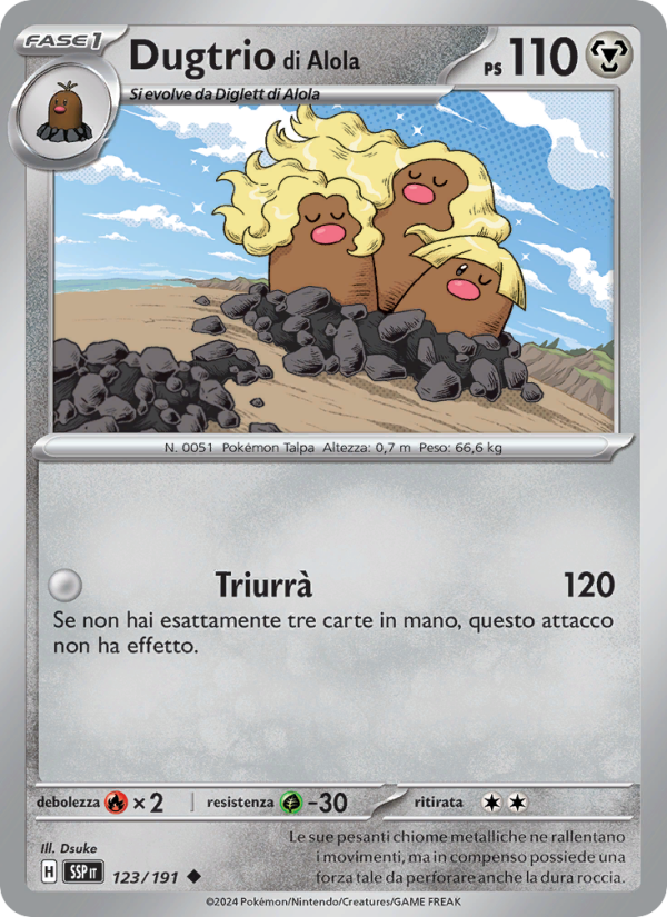 Dugtrio di Alola 123/252 — Scintille Folgoranti (Italian Pokémon TCG card)