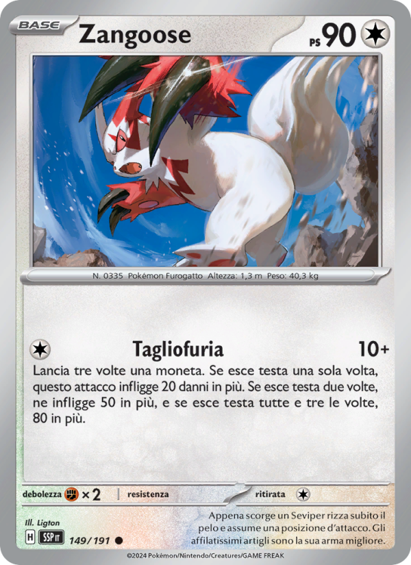 Zangoose 149/252 — Scintille Folgoranti (Italian Pokémon TCG card)