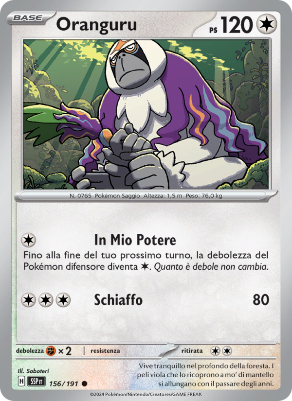 Oranguru 156/252 — Scintille Folgoranti (Italian Pokémon TCG card)
