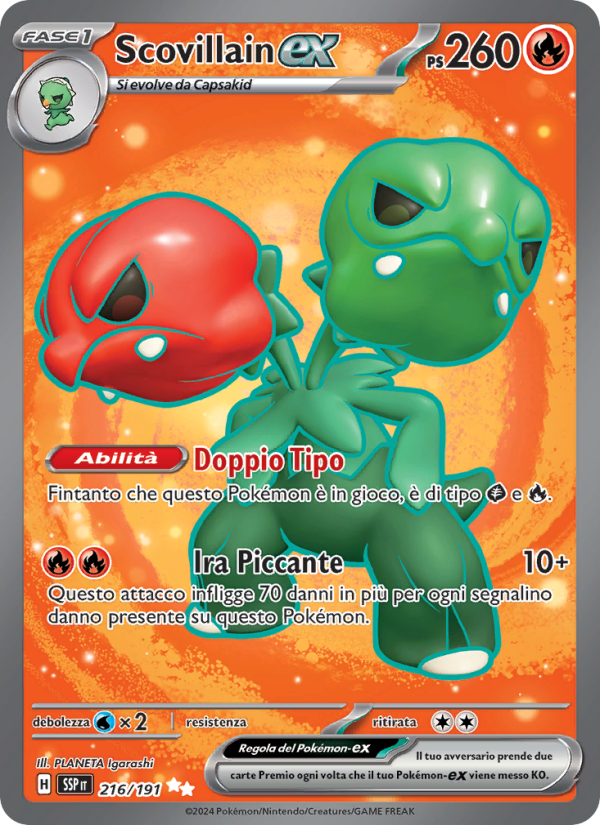 Scovillain-ex 216/252 — Scintille Folgoranti (Italian Pokémon TCG card)