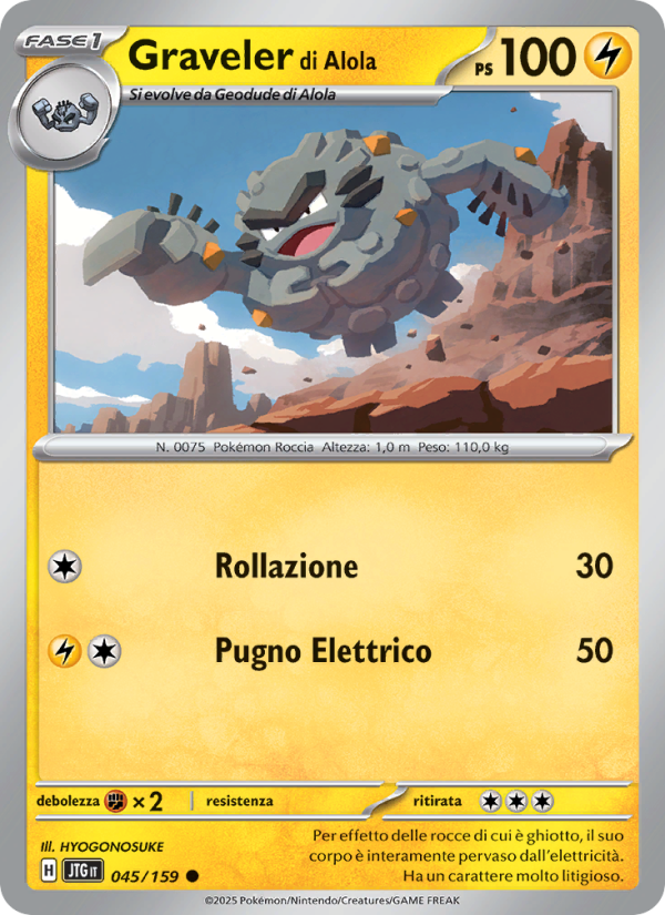 Graveler di Alola 045/190 — Avventure Insieme (Italian Pokémon TCG card)