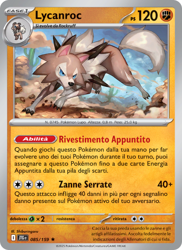 Lycanroc 085/190 — Avventure Insieme (Italian Pokémon TCG card)