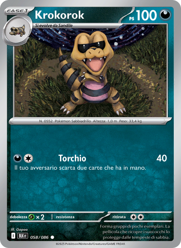 Krokorok 058/172 — Luce Nera (Italian Pokémon TCG card)