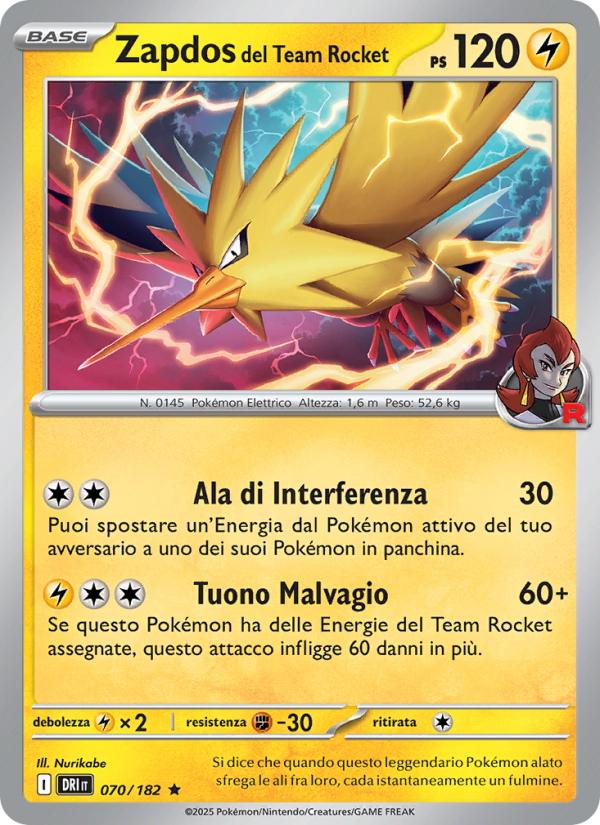 Zapdos del Team Rocket 070/244 — Rivali Predestinati (Italian Pokémon TCG card)