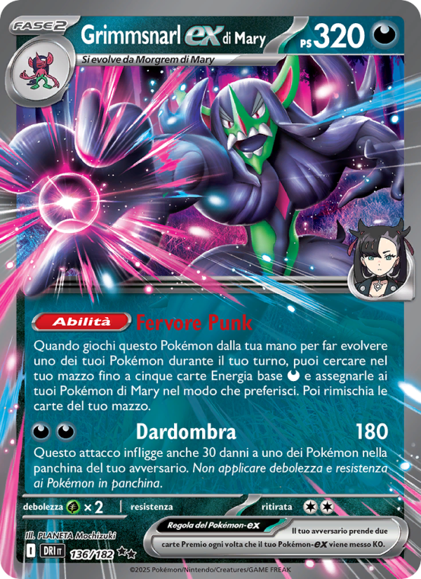 Grimmsnarl-ex di Mary 136/244 — Rivali Predestinati (Italian Pokémon TCG card)