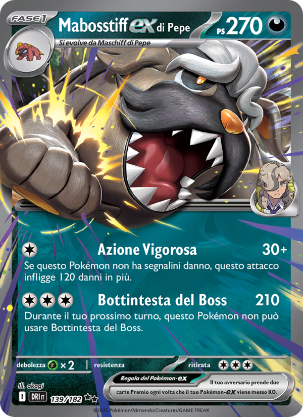 Mabosstiff-ex di Pepe 139/244 — Rivali Predestinati (Italian Pokémon TCG card)