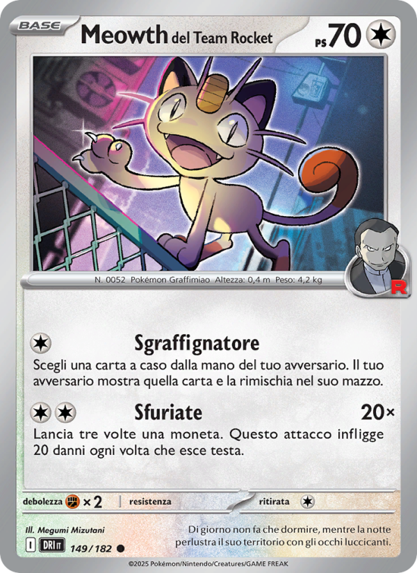 Meowth del Team Rocket 149/244 — Rivali Predestinati (Italian Pokémon TCG card)