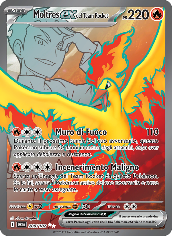 Moltres-ex del Team Rocket 208/244 — Rivali Predestinati (Italian Pokémon TCG card)
