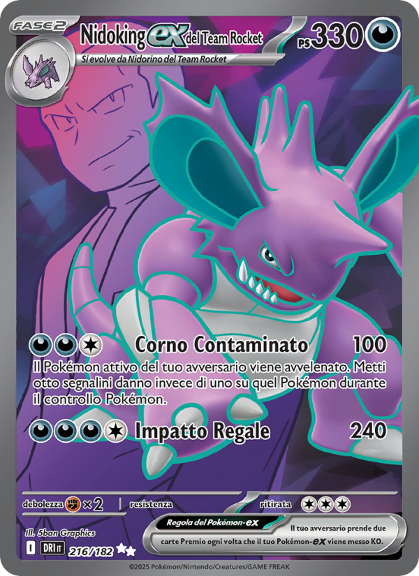 Nidoking-ex del Team Rocket 216/244 — Rivali Predestinati (Italian Pokémon TCG card)