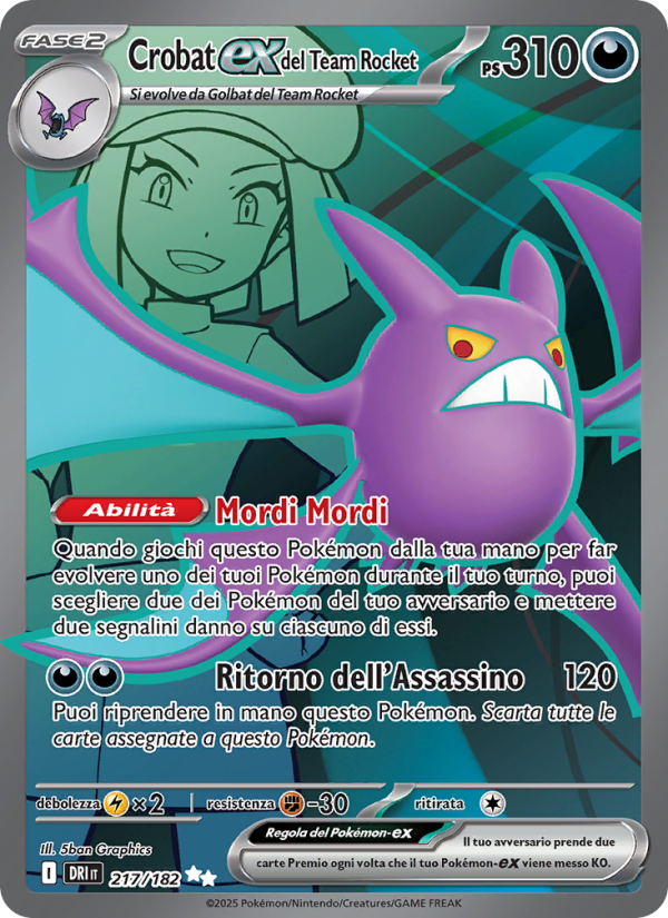 Crobat-ex del Team Rocket 217/244 — Rivali Predestinati (Italian Pokémon TCG card)