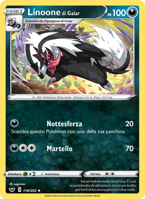Linoone di Galar 118/216 — Spada e Scudo (Italian Pokémon TCG card)