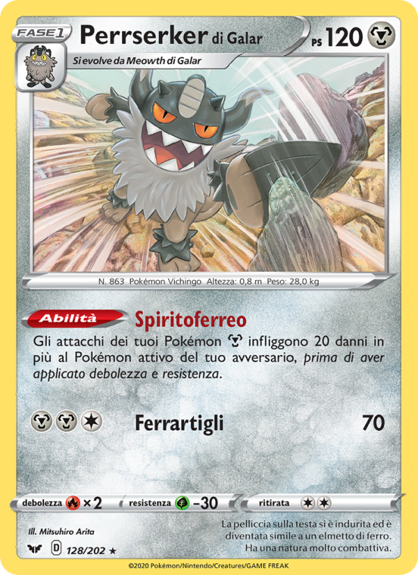 Perrserker di Galar 128/216 — Spada e Scudo (Italian Pokémon TCG card)
