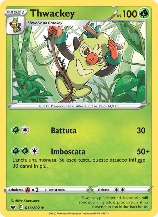 Thwackey 013/216 — Spada e Scudo (Italian Pokémon TCG card)