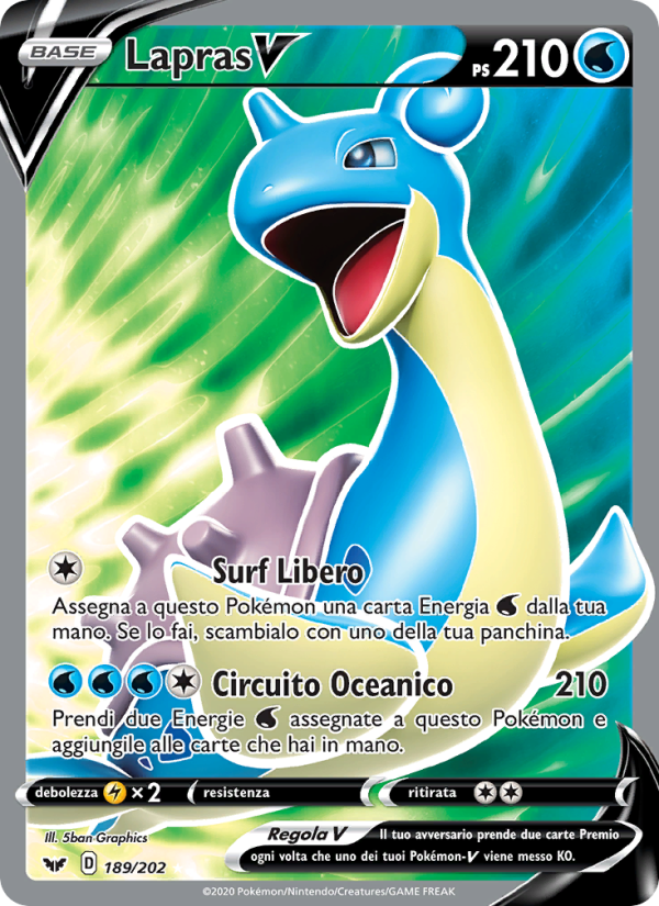 Lapras V 189/216 — Spada e Scudo (Italian Pokémon TCG card)