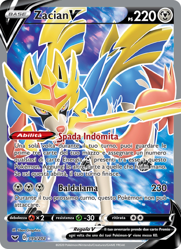 Zacian V 195/216 — Spada e Scudo (Italian Pokémon TCG card)