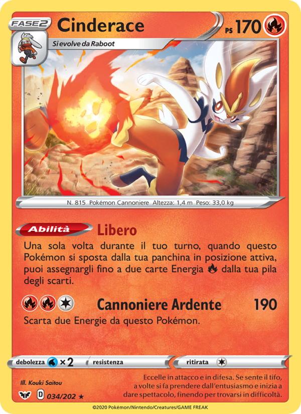 Cinderace 034/216 — Spada e Scudo (Italian Pokémon TCG card)