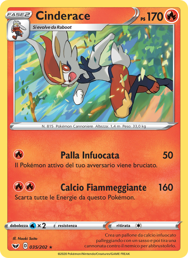 Cinderace 035/216 — Spada e Scudo (Italian Pokémon TCG card)