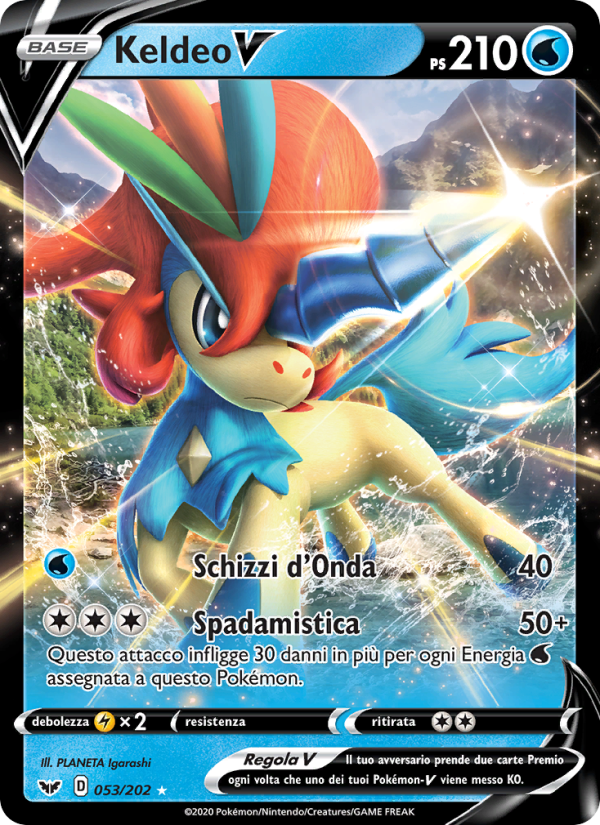 Keldeo V 053/216 — Spada e Scudo (Italian Pokémon TCG card)