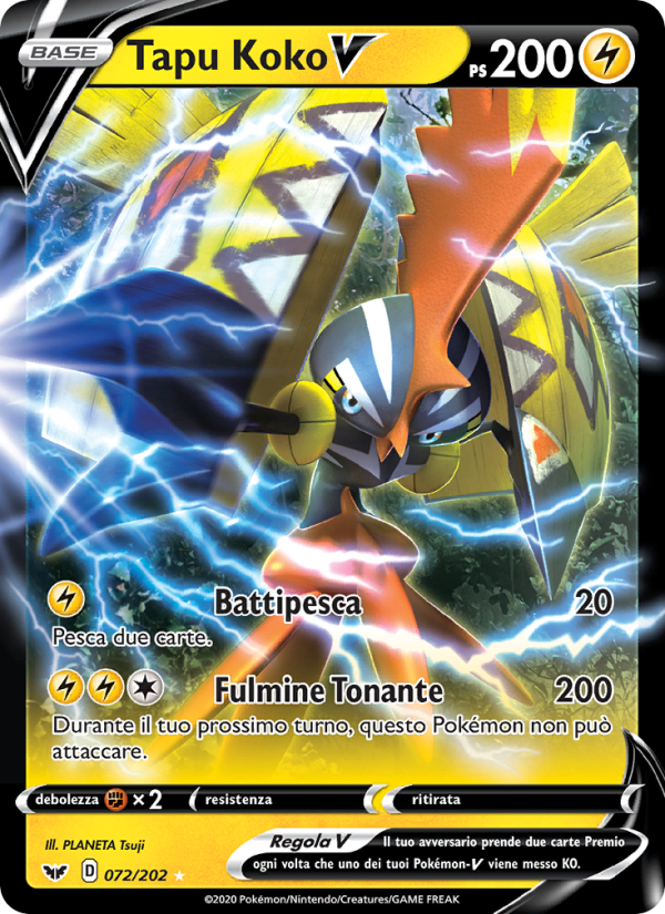 Tapu Koko V 072/216 — Spada e Scudo (Italian Pokémon TCG card)