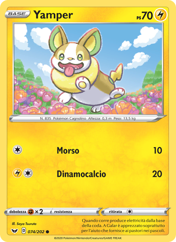 Yamper 074/216 — Spada e Scudo (Italian Pokémon TCG card)